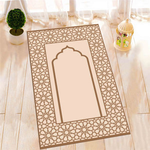 Alfombra de Oración Islámica Beige: Decoración para Mezquita, Regalo Musulmán, Alfombra Estampada, con Pelo Suave - Product Image 4
