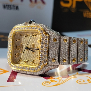 นาฬิกาเพชรคุณภาพสูงสำหรับผู้ชายโทนคู่พร้อมตัวเลขอารบิกและเคสสี่เหลี่ยมประดับมงกุฎไพลิน - Product Image 3