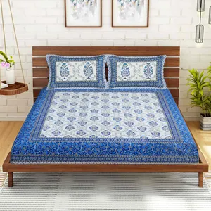 Desain cetak indah kustom cetak Set selimut King sprei datar 100% Set seprai katun