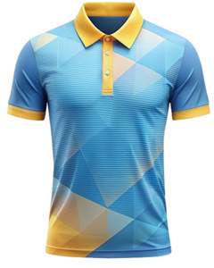 Polo homme personnalisé, bleu ciel, jaune, imprimé géométrique, manches courtes, t-shirt de golf, polyester respirant, vêtements décontractés, OEM personnalisé - Product Image 1