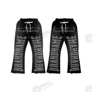 Sudadera con capucha y pantalón acampanado de gran tamaño con logotipo personalizado OEM de alta calidad al por mayor, chándal personalizado con diamantes de imitación, conjunto de chándal para hombre - Product Image 6