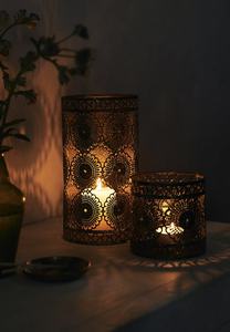 Antiguo rústico marroquí cilíndrico linterna hecha a mano hierro Metal votivo portavelas hogar boda Navidad Decoración - Product Image 2