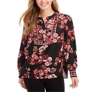 เสื้อเชิ้ตเฮนลีย์พิมพ์ลายผสมสำหรับผู้หญิงของชาร์เตอร์คลับ สีดำลายดอกไม้ ไซส์ Petite L คุณสมบัติระบายอากาศได้ดี - Product Image 1
