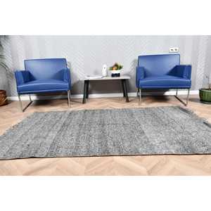 Tapis Kilim turc 4,1x6,7 pieds, gris noir à pois, tapis vintage en laine - Product Image 2