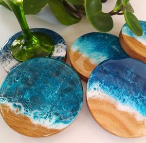 Affordable Price Oceanfoam and <b>Blue</b> Resin with Wooden <b>Coaster</b> Set for Luxury Kitchen Styling - Product Image 3