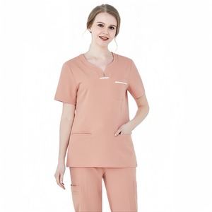 Traje de enfermera de tejido delgado para mujer, ropa de salón de belleza, conjuntos de uniformes médicos elásticos, uniformes de Hospital estampados a mano - Product Image 5