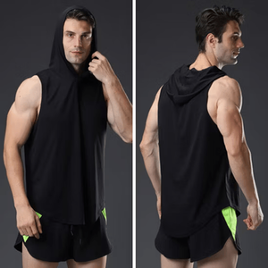 Sudadera con capucha y cremallera sin mangas para hombre, sudadera de entrenamiento físico de verano para correr, patrón de dibujos animados tejido de alta calidad, venta al por mayor - Product Image 5