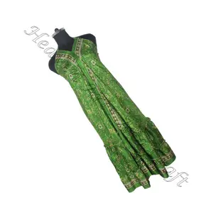 Bohemian New Vintage Silk Saree Fabric Boho Fancy Clothes 2023 Trending Summer Fashion Boho Sleeveless Ladies Long Dress