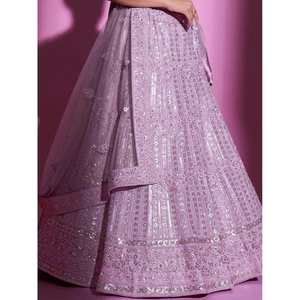 Exquisito Lehenga Choli de Lentejuelas Color Lavanda, Vestido de Fiesta de Red Suave para Bodas - Product Image 4