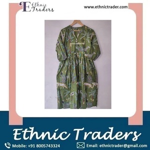 Export Quality Block Floral Printed Cotton Long Maxi <b>Dress</b> for <b>All</b> Occasion Wear From Indian Exporter - Product Image 6