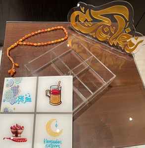 Caja de dulces y chocolate de acrílico transparente de gama alta con tapa de carcasa de incrustaciones de madera Caja de regalo exclusiva para Ramadan Kareem & Eid - Product Image 6