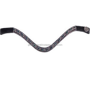 Forme de vague de bande de front de cheval en cuir noir de qualité supérieure équipée de 3 rangées de grands cristaux de strass de couleur noire bling - Product Image 4