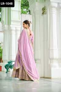 Vêtements ethniques indiens Faux Georgette couleur poussiéreuse unique avec travail brodé avec bordure en dentelle Dupatta ensemble pour robe de mariée - Product Image 4