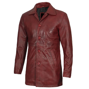 Oem Sheep Skin Leather Eco-Friendly Turtleneck <b>Long</b> <b>Coat</b> <b>for</b> <b>Men</b> Single Breasted Plus Size Overcoat Breathable Trench Outerwear - Product Image 5