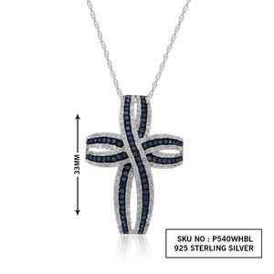 Premium Quality 925 <b>Sterling</b> <b>Silver</b> Multi-Row Infinity <b>Cross</b> <b>Pendant</b> White Blue Diamond White Blue Diamond Fashion Necklaces - Product Image 2