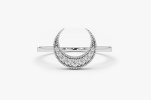 Crescent Moon Original 14K Gold Diamond Ring Upside Diamond & Double Horn Design Lab Grown-para bodas - Product Image 4