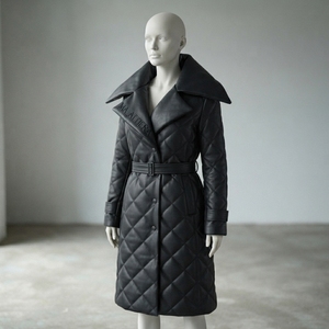 Quilted Regular <b>Coat</b> Belt Stand Collar 100% Polyester Breathable Eco-Friendly Quick <b>Dry</b> Winter Jacket Unisex Warm Outerwear - Product Image 1