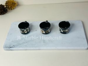 Bandeja de servicio de mármol blanco natural hecha a mano más vendida, técnica de piedra pulida para servicio de habitaciones, servicio de comida, venta al por mayor - Product Image 6