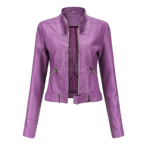 Hot Selling Women's Winter <b>Leather</b> <b>Jacket</b> with Stand Collar & <b>Long</b> Sleeves Breathable Knitted Outwork Wear - Product Image 1