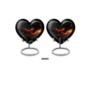 Venta caliente de aluminio negro hermoso corazón Fénix pájaro cremación urna para adultos para cenizas humanas con soporte y bolsa de terciopelo gratis - Product Image 3