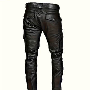 Pantalon en cuir tendance pour homme, coupe slim élégante, pantalon de motard, tenue décontractée confortable - Product Image 3