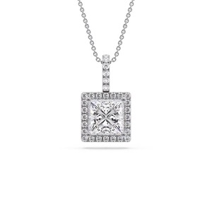 Colgante de Diamante con Corte Princesa Geométrico y Halo Simple, Diamante Cultivado en Laboratorio de 0.50 Ct en Platino, para Bodas, Compromisos y Fiestas - Product Image 1