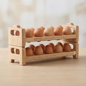 Minimalist Wood <b>Egg</b> Storage Box Rectangle Shape 2 Compartments <b>Eco</b>-Friendly Large Capacity Dishwasher Safe Kitchen Food - Product Image 3