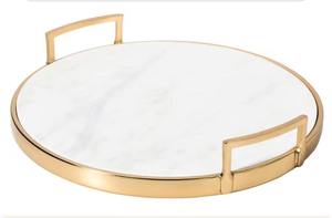 OEM Custom High-End Nordic Serving <b>Tray</b> Modern White Green Marble with Metal Handles Light Luxury Rectangle <b>Tea</b> <b>Tray</b> - Product Image 3