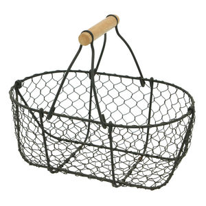 Juego de 2 Cestas tejidas de acero de alta calidad con mango de madera, acabado de capa de polvo, cesta multiusos para uso en comestibles y picnic - Product Image 2