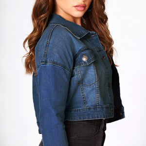 Nueva moda precio barato mujer Crop Denim Jean chaqueta logotipo personalizado diseño elegante Streetwear mujer Crop Top chaqueta de mezclilla - Product Image 6