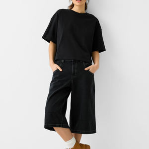 เสื้อครอปสตรีแบบกำหนดเองเสื้อยืดแขนสั้นคอกลมดีไซน์เสื้อคอตตอนสีทึบคอลเลกชันฤดูหนาวเสื้อฤดูร้อน100% - Product Image 4