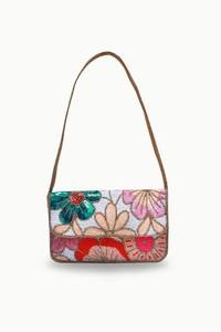 Sac fourre-tout carré rose brodé et imprimé au sérigraphie avec motif citron et perles, style classique, idéal pour les voyages - Product Image 2