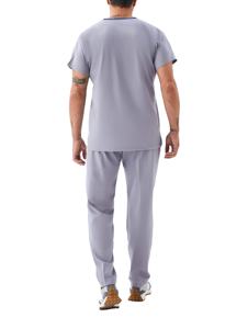 Mens Medical Scrub Set V Cuello de manga corta Top con pantalones Uniforme Gris - Product Image 4
