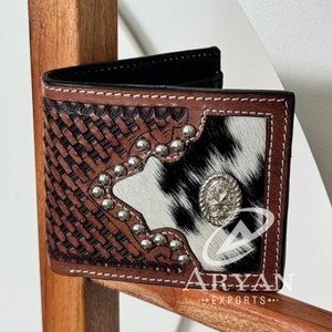 Nueva Cartera de Cuero Hecha a Mano por Diseñador, Cartera Larga con Cremallera para Hombre, Cartera de Piel de Vaca con Pelaje, Color Marrón de Moda, Tarjetero, Regalo para Él - Product Image 1