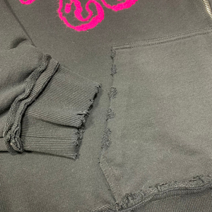 Sudadera con capucha de algodón boxy para hombre, ropa de calle vintage con cadena desgastada bordada, apliques de cremallera de pintura - Product Image 4