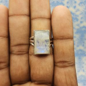 Rectangle Shape Rainbow Moonstone <b>Solid</b> <b>Silver</b> Bohemian Artisan Crafted Designer Ring New Arrival Trendy Ring - Product Image 6