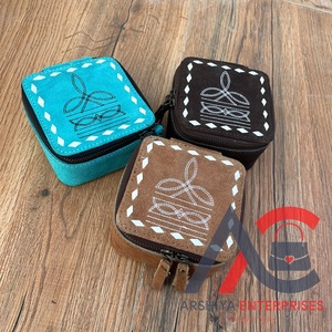 New Arrival Tan Suede Leather <b>Boot</b> Stitch Square Jewelry Box with Dividers Ring Necklace Jewelry Box Case Storage Bags Organizer - Product Image 1