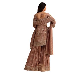 Mousse Mousse paillettes Kurti Sharara Set con Chanderi Banarasi Dupatta Premium etnico femminile abito festivo da festa - Product Image 4