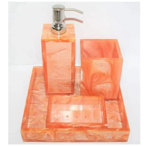 Ensemble de salle de bain en résine personnalisé d'excellente qualité artisanat 4 pièces distributeur de shampooing dentifrice avec plateau - Product Image 4