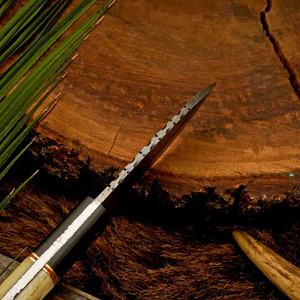 Cuchillo de Caza y Camping de Hoja Fija de Acero de Damasco Hecho a Mano, Construcción de Espiga Completa, Funda de Cuero, Cuchillo de Supervivencia para Exteriores, 3 Años - Product Image 3