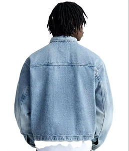 OEM Custom <b>Mens</b> <b>Jean</b> Denim Jacket Faded Effect Denim Cotton Coat Oversized Vintage Washed Denim Jacket - Product Image 4