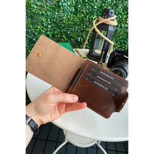 Portefeuille en cuir véritable marron pour homme Haut de gamme, style décontracté, fermeture à bouton pour un usage quotidien-Malibu - Product Image 3