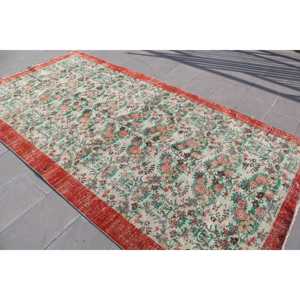 พรมวินเทจตุรกีขนาดใหญ่ 5.4x10.2 ฟุต พรมขอบสีแดงเขียว - Product Image 4