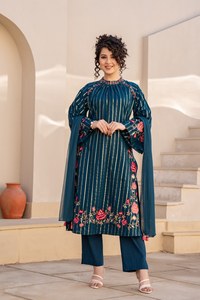 Pakistani Designer High Quality 3 <b>Pc</b> Kurta <b>Set</b> Polyester Salwar Kameez for Diwali Party Wear Fully Readymade Salwar Suit - Product Image 2