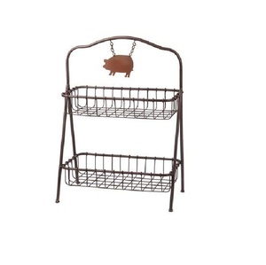 Support de corbeille à fruits à 2 niveaux Panier à fruits en fil métallique Base en bois Comptoir de cuisine Porte-fruits Taille personnalisée Forme Arrivée à chaud - Product Image 3