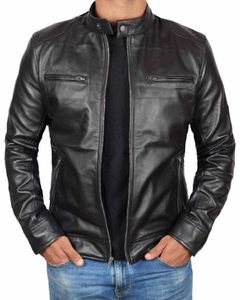 Blouson motard en cuir noir Dodge pour homme - Product Image 1