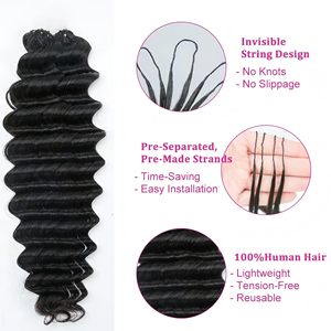 Extensions de cheveux indiens Remy Kbeth Deep Wave Knotless 1B pré-séparées pour crochet, ligne Feather Line, 100 % bouclés profonds, compatibles permanente - Product Image 5