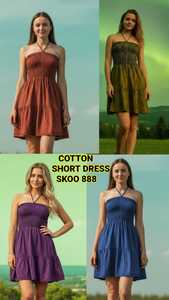 Elegante vestido de algodón informal de alta demanda para el verano Cómodo fresco hasta la rodilla Midi Tamaño libre Sólido para días de clima caluroso - Product Image 5