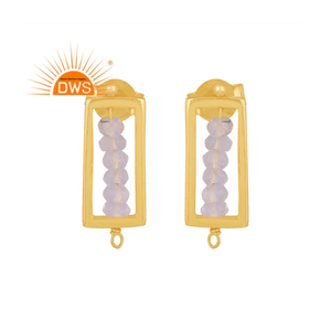 Mejor calidad de plata esterlina 18K chapado en oro Natural Arco Iris Luna piedra con cuentas Stud pendiente Demi joyería fina fabricante - Product Image 1