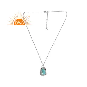 Venta caliente plata esterlina oxidada Natural Kingman turquesa piedra preciosa cónico colgante collar joyería personalizada para mujeres - Product Image 1